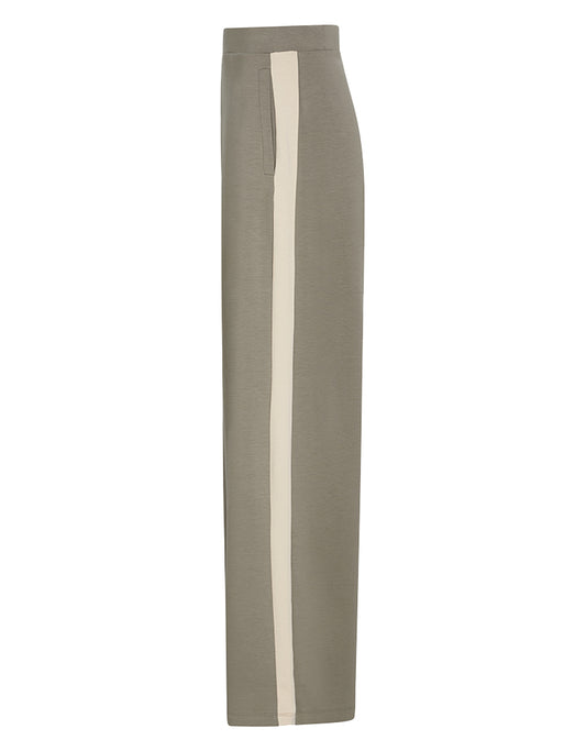PENN&INK N.Y Hose Stripe Taupe Modal-Mix Straight-Leg-Fit Cremefarbene Kontraststreifen Seitlich