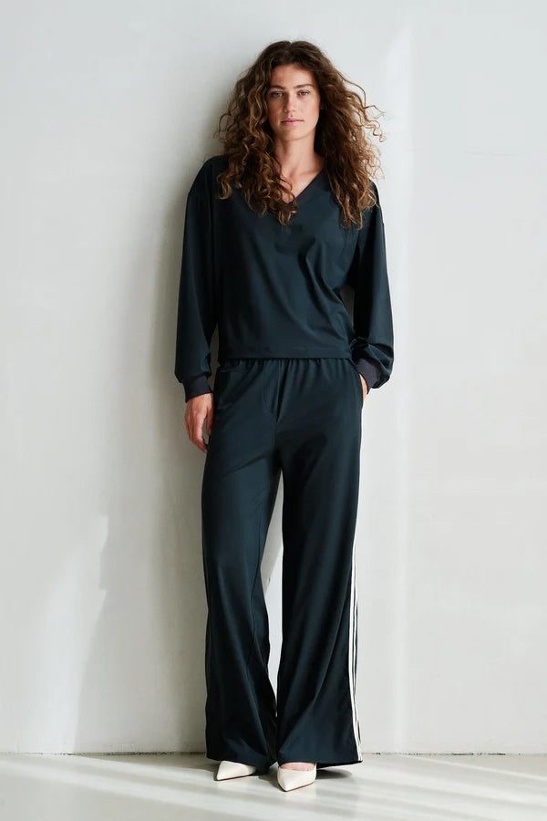 PENN&INK N.Y Hose Stripe Travel-Quality Anthrazit Creme Straight-Leg-Fit Kontrast-Doppelstreifen Model