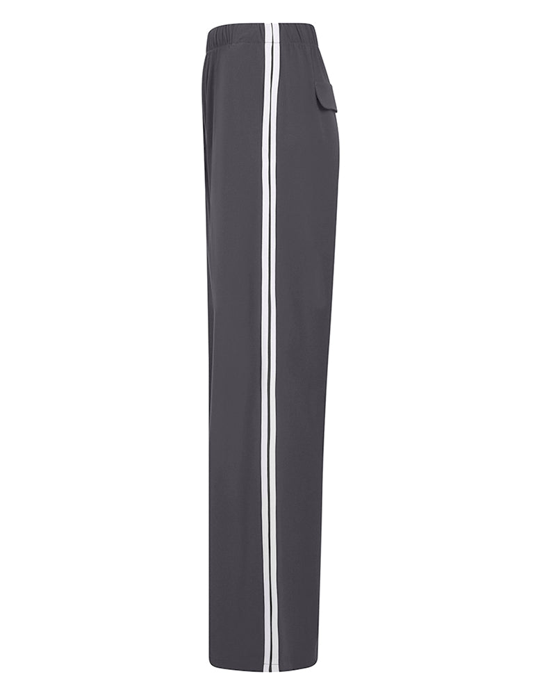 PENN&INK N.Y Hose Stripe Travel-Quality Anthrazit Creme Straight-Leg-Fit Kontrast-Doppelstreifen Seitlich
