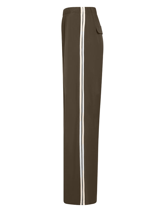 PENN&INK N.Y Hose Stripe Travel-Quality Braun Creme Straight-Leg-Fit Kontrast-Doppelstreifen Seitlich