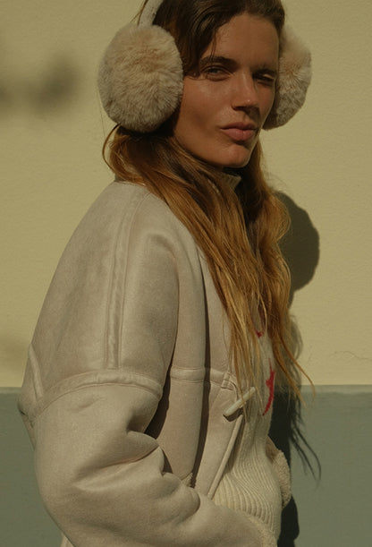 PENN&INK N.Y Jacke-Wildlederoptik Ecru 100% Polyester Steppnähte Teddy-Futter Model