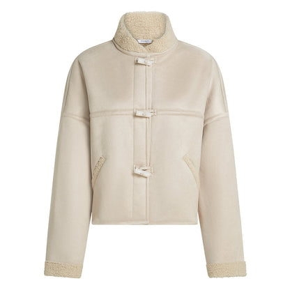 PENN&INK N.Y Jacke-Wildlederoptik Ecru 100% Polyester Steppnähte Teddy-Futter