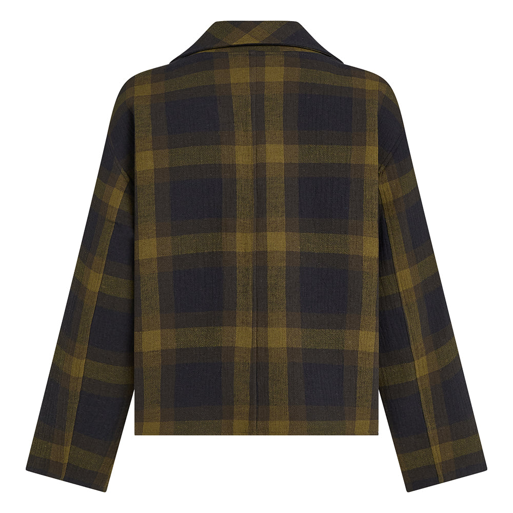 PENN&INK N.Y Karo-Blazer-Jacke Check Baumwoll-Leinen-Mix Relaxed-Fit Gefüttert Rückseite
