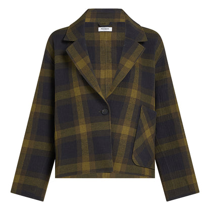 PENN&INK N.Y Karo-Blazer-Jacke Check Baumwoll-Leinen-Mix Relaxed-Fit Gefüttert