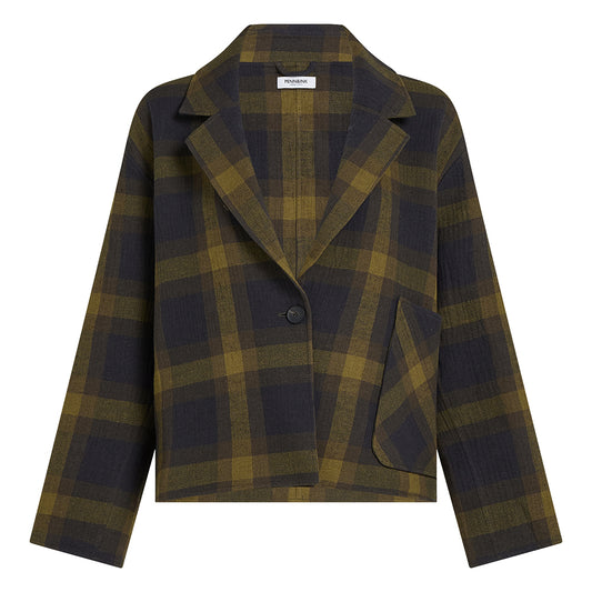 PENN&INK N.Y Karo-Blazer-Jacke Check Baumwoll-Leinen-Mix Relaxed-Fit Gefüttert