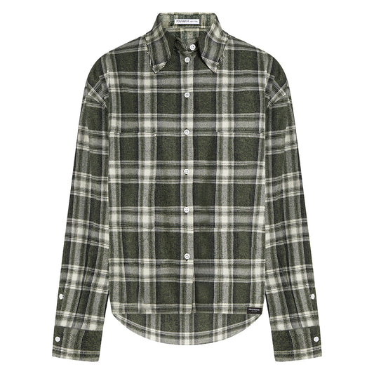 PENN&INK N.Y Karo-Bluse Anthrazit Kariert Baumwolle Relaxed-Fit Raw-Edge-Detail