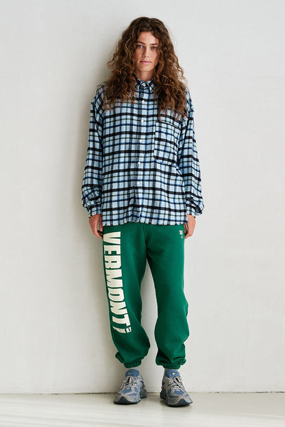 PENN&INK N.Y Karo-Bluse Hellblau Blau Schwarz Fransen-Saum Baumwolle Relaxed-Fit Model 5