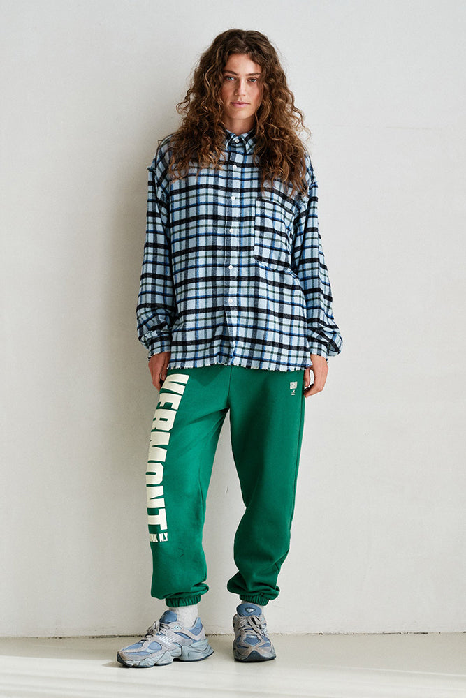 PENN&INK N.Y Karo-Bluse Hellblau Blau Schwarz Fransen-Saum Baumwolle Relaxed-Fit Model