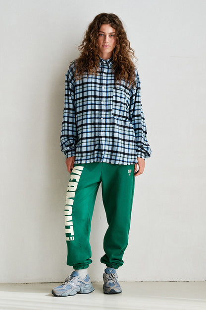 PENN&INK N.Y Karo-Bluse Hellblau Blau Schwarz Fransen-Saum Baumwolle Relaxed-Fit Model