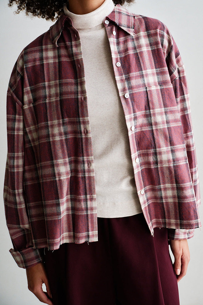 PENN&INK N.Y Karo-Bluse Rot Kariert Baumwolle Relaxed-Fit Raw-Edge-Details Model 2