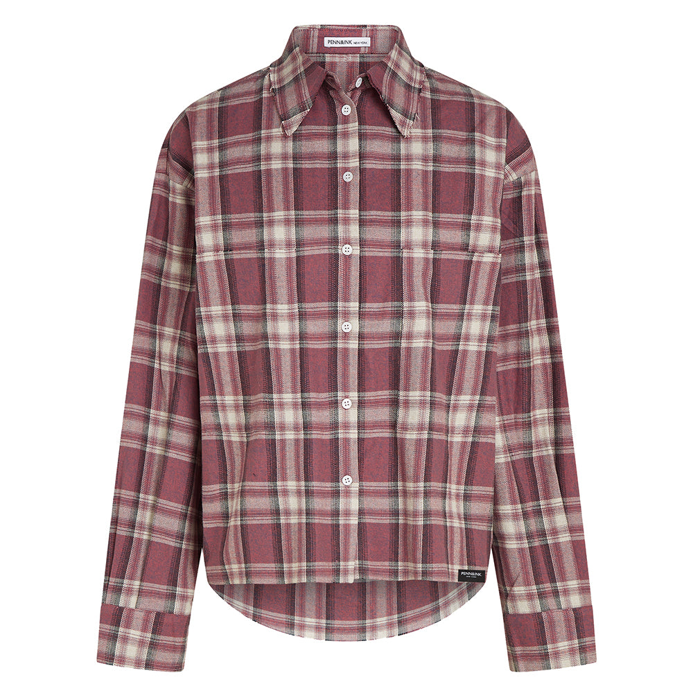 PENN&INK N.Y Karo-Bluse Rot Kariert Baumwolle Relaxed-Fit