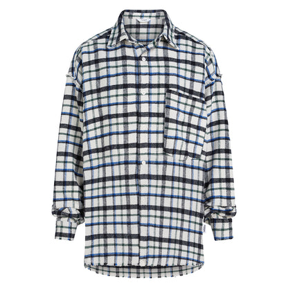 PENN&INK N.Y Karo Bluse Weiß Blau Schwarz Fransen Saum Baumwolle Relaxed-Fit