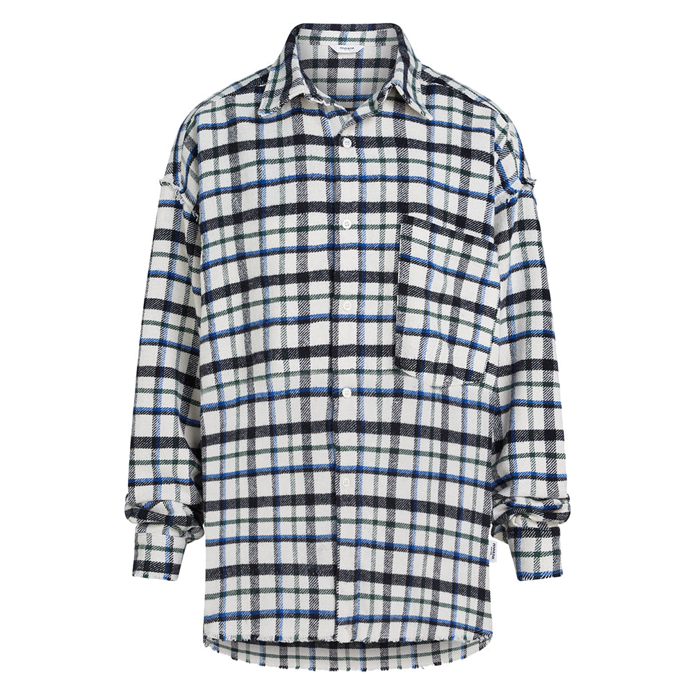 PENN&INK N.Y Karo Bluse Weiß Blau Schwarz Fransen Saum Baumwolle Relaxed-Fit