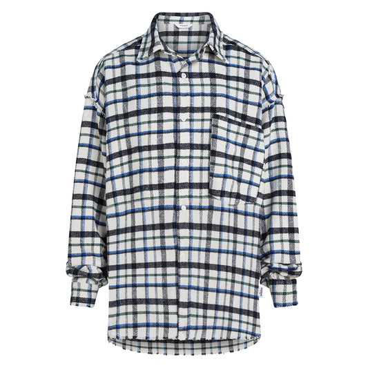 PENN&INK N.Y Karo Bluse Weiß Blau Schwarz Fransen Saum Baumwolle Relaxed-Fit