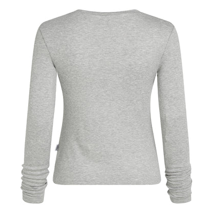PENN&INK N.Y Langarmshirt Modal Longsleeve Grey Melange Grau Meliert Schmale Passform Modal-Jersey Rückseite