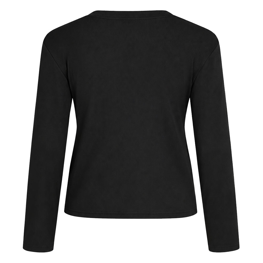 PENN&INK N.Y Langarmshirt Rib Longsleeve Black Schwarz Ripp-Modal-Jersey Front-Print Rückseite