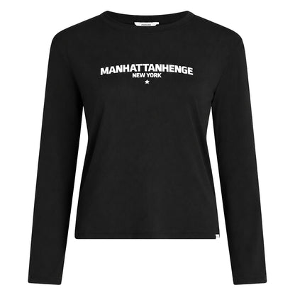 PENN&INK N.Y Langarmshirt Rib Longsleeve Black Schwarz Ripp-Modal-Jersey Front-Print Weiß