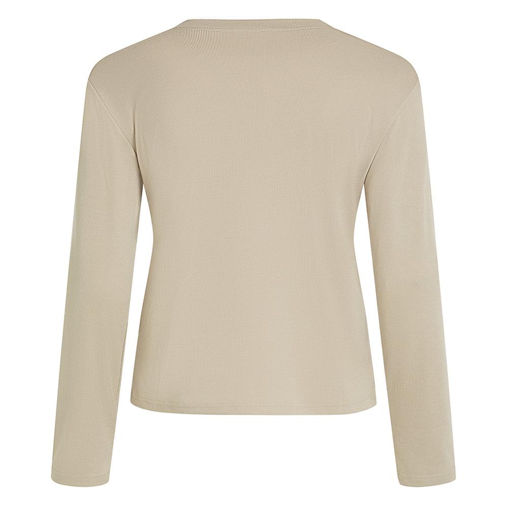 PENN&INK N.Y Langarmshirt Rib Longsleeve Sand Ripp-Modal-Jersey Front-Print Rückseite