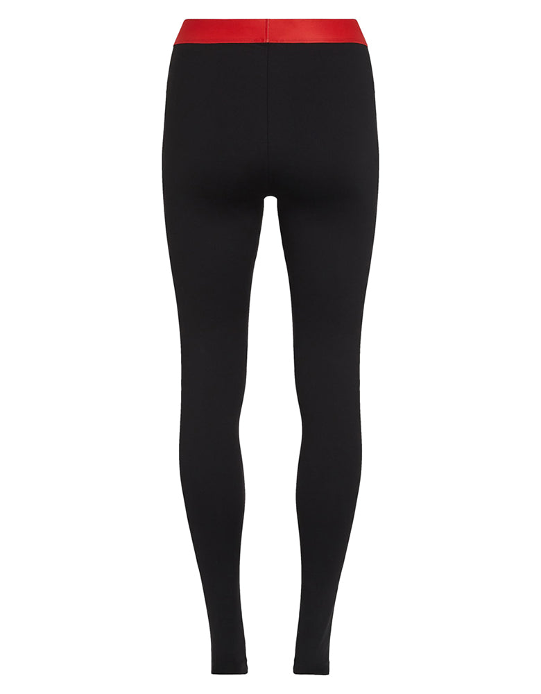PENN&INK N.Y Leggings Slim Fit Schwarz Kontrastbund Rot Logo-Print Rückseite