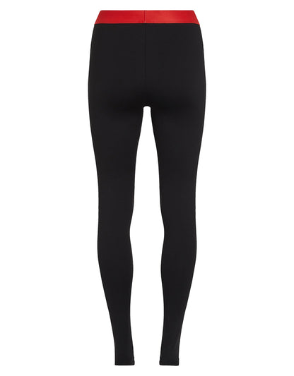 PENN&INK N.Y Leggings Slim Fit Schwarz Kontrastbund Rot Logo-Print Rückseite