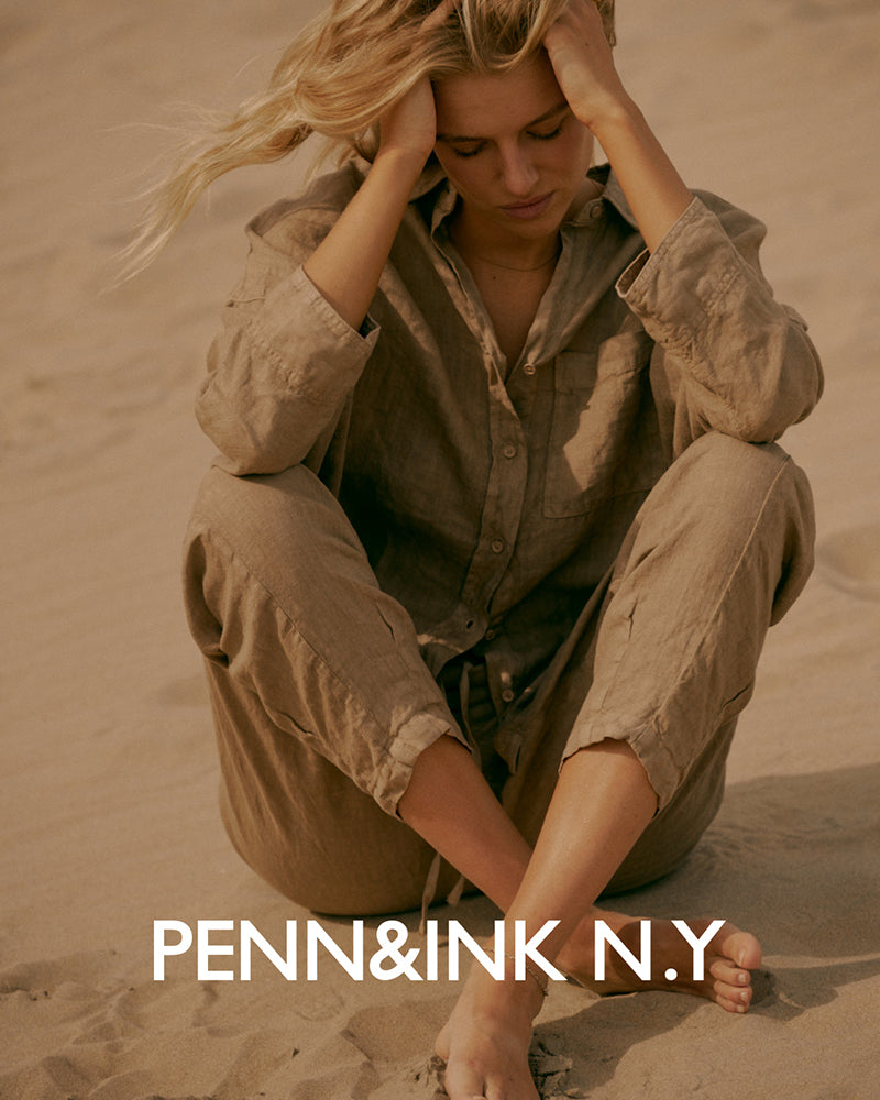 PENN&INK N.Y Leinenhose Tanine Elastischer Bund Bindeband Model 1