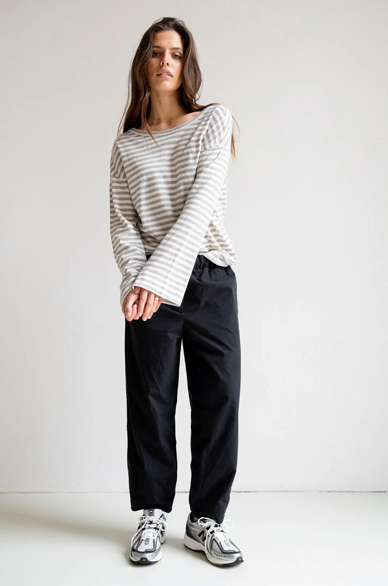 PENNINK N.Y Langarmshirt Streifen Ausgestellte Ärmel Leinen-Baumwolle-Mix Ecru Grau Model 3