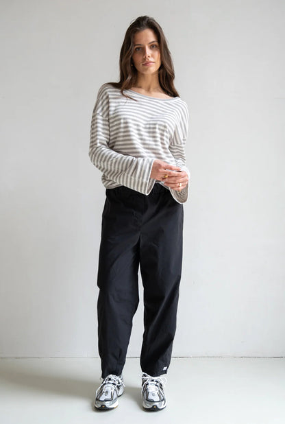 PENNINK N.Y Langarmshirt Streifen Ausgestellte Ärmel Leinen-Baumwolle-Mix Ecru Grau Model 2