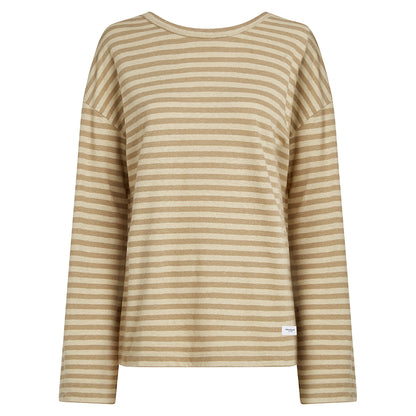 PENNINK N.Y Langarmshirt Streifen Ausgestellte Ärmel Leinen-Baumwolle-Mix Safari Dune Camel Beige