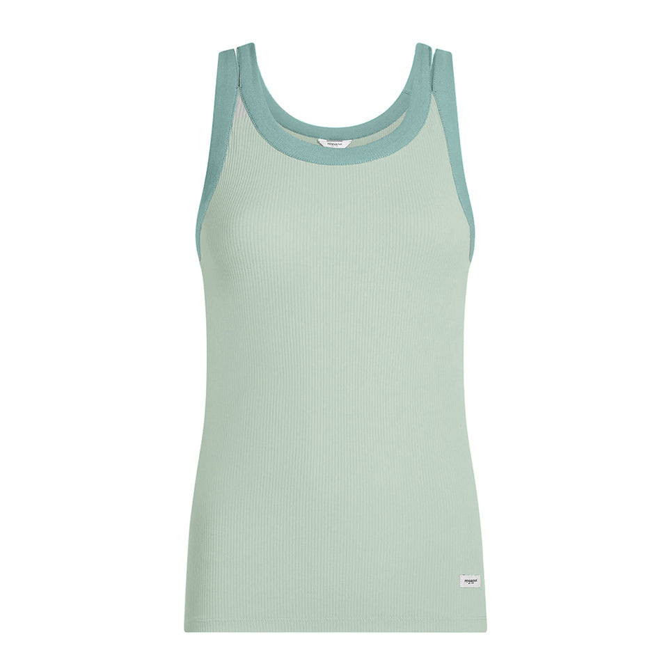 PENN&INK N.Y Tanktop Ripp-Jersey Doppelte Träger Zweifarbig Slim-Fit Salbei Mint