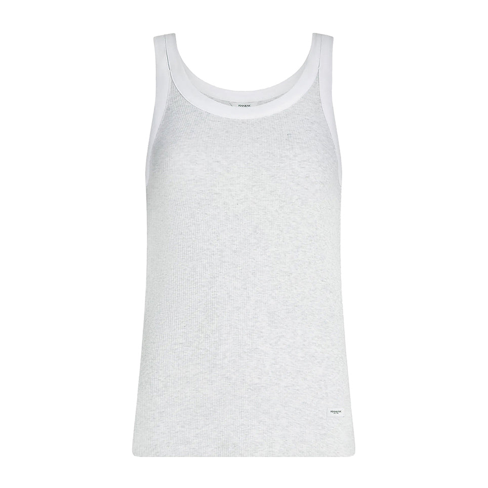 PENN&INK N.Y Tanktop Ripp-Jersey Doppelte Träger Zweifarbig Slim-Fit Grau Weiß