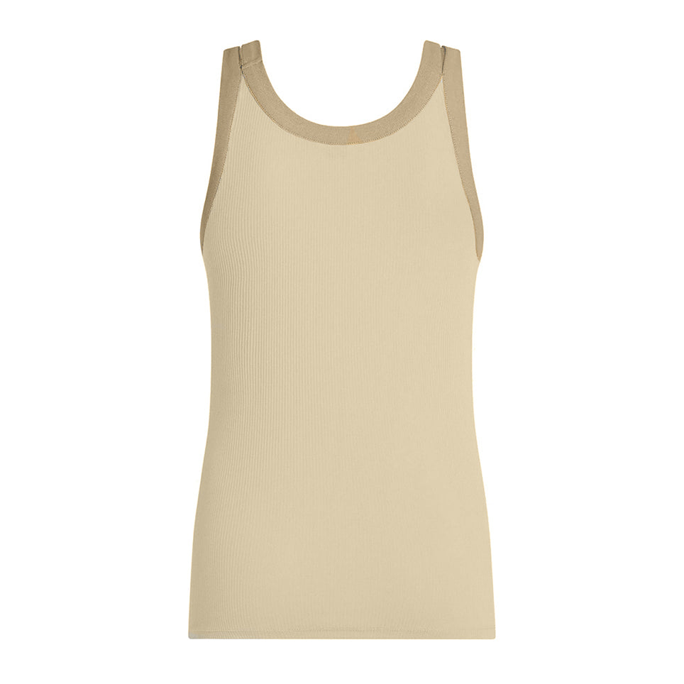 PENN&INK N.Y Tanktop Ripp-Jersey Doppelte Träger Zweifarbig Slim-Fit Beige Safari Rückseite