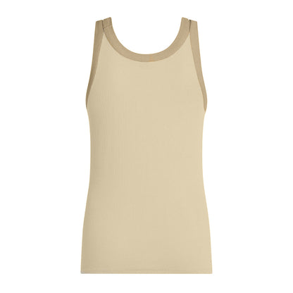 PENN&INK N.Y Tanktop Ripp-Jersey Doppelte Träger Zweifarbig Slim-Fit Beige Safari Rückseite