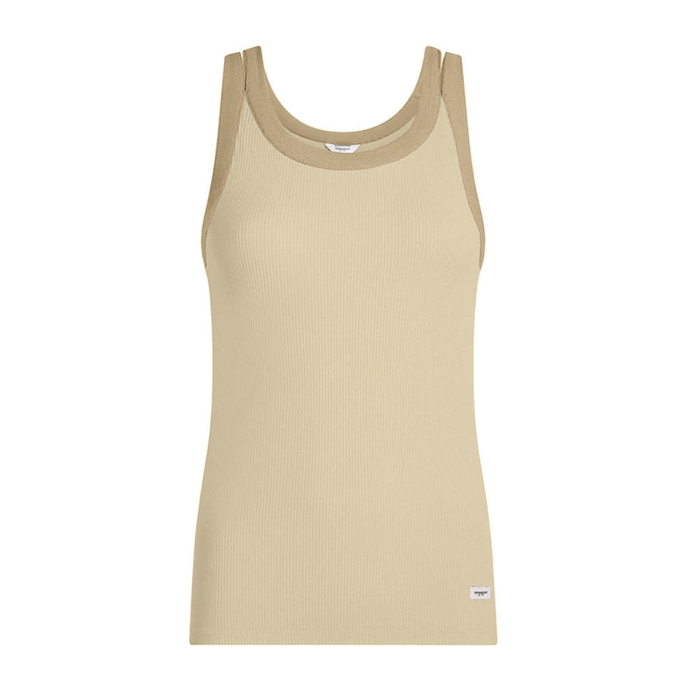 PENN&INK N.Y Tanktop Ripp-Jersey Doppelte Träger Zweifarbig Slim-Fit Beige Safari