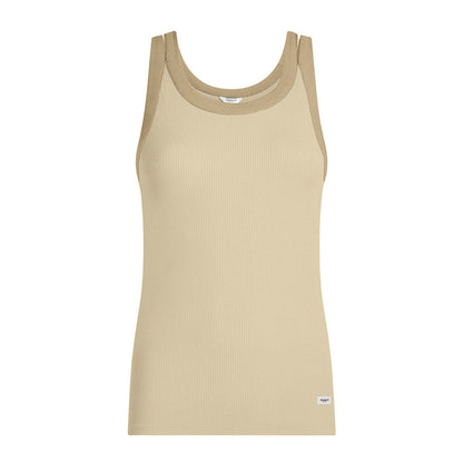 PENN&INK N.Y Tanktop Ripp-Jersey Doppelte Träger Zweifarbig Slim-Fit Beige Safari