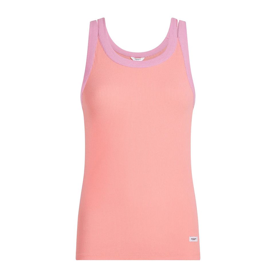 PENN&INK N.Y Tanktop Ripp-Jersey Doppelte Träger Zweifarbig Slim-Fit Rosa
