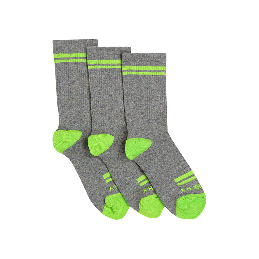 PENN&INK N.Y Socken Streifen Grau Vivid Green 3er-Pack Baumwolle