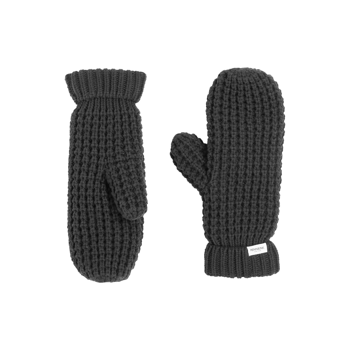 PENN&INK N.Y Strickhandschuhe Fäustlinge Grobmachig Teddy-Innenfutter Anthrazit
