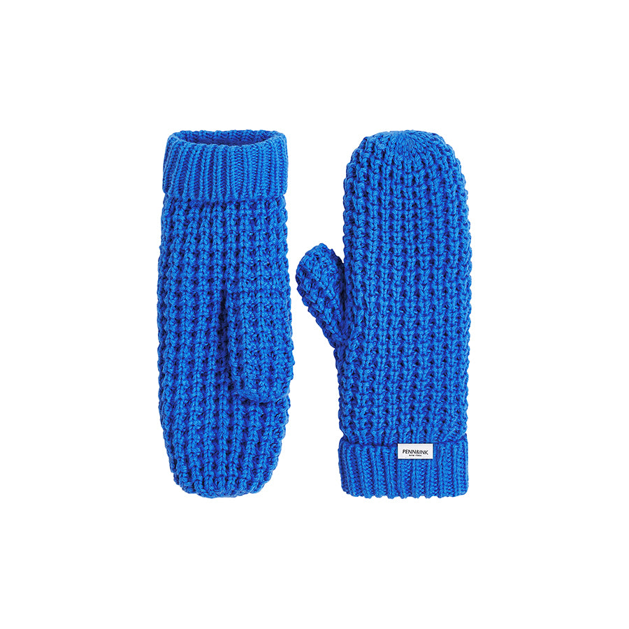 PENN&INK N.Y Strickhandschuhe Fäustlinge Grobmachig Teddy-Innenfutter Royal Blue Blau