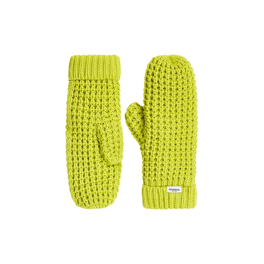 PENN&INK N.Y Strickhandschuhe Fäustlinge Grobmachig Teddy-Innenfutter Electric Gelb