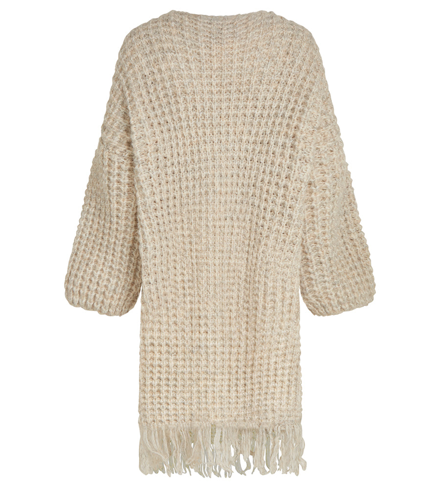 PENN&INK N.Y Strickmantel Cardigan Sand Meliert Fransen-Saum Grobstrick Relaxed-Fit Rückseite