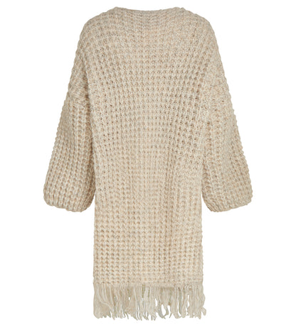 PENN&INK N.Y Strickmantel Cardigan Sand Meliert Fransen-Saum Grobstrick Relaxed-Fit Rückseite
