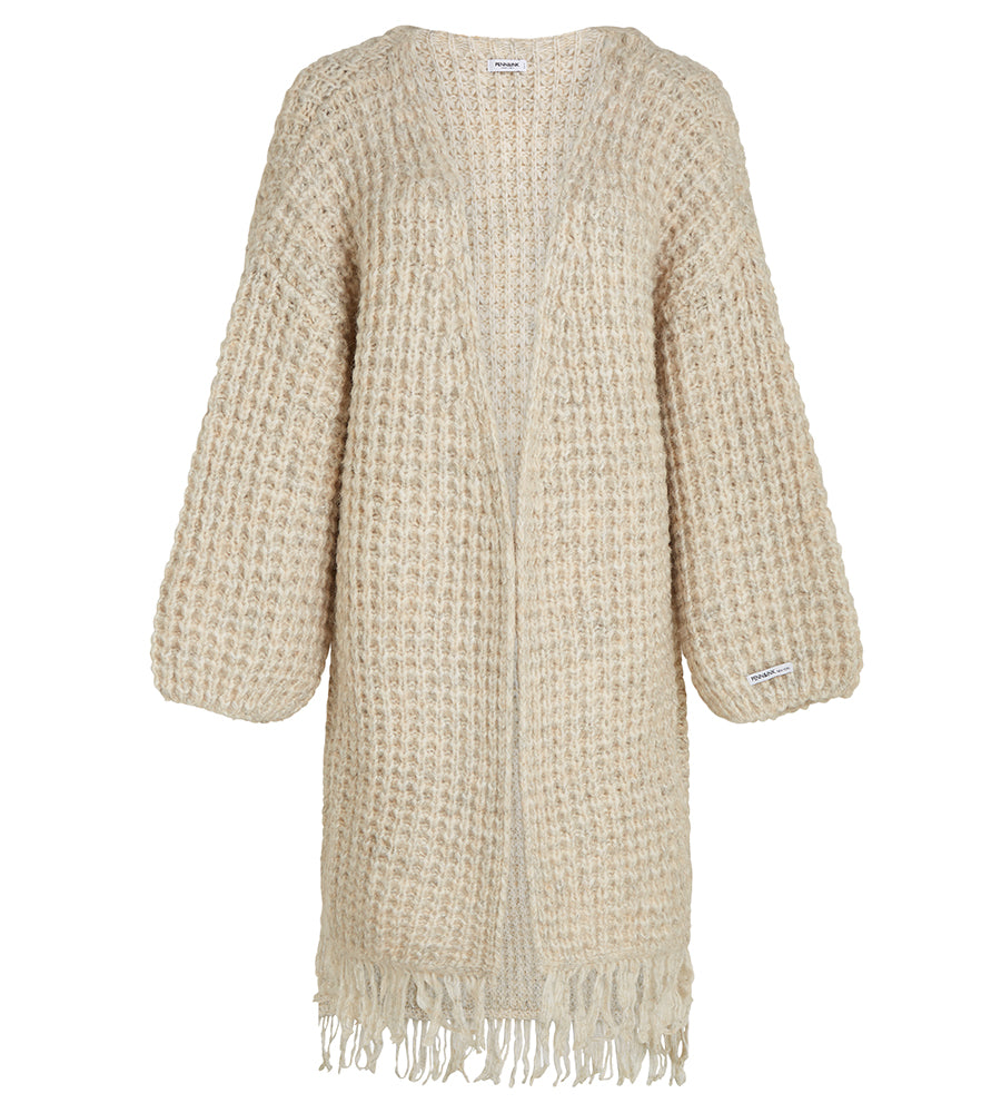 PENN&INK N.Y Strickmantel Cardigan Sand Meliert Fransen-Saum Grobstrick Relaxed-Fit