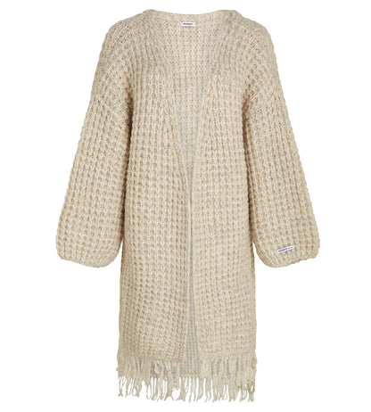 PENN&INK N.Y Strickmantel Cardigan Sand Meliert Fransen-Saum Grobstrick Relaxed-Fit