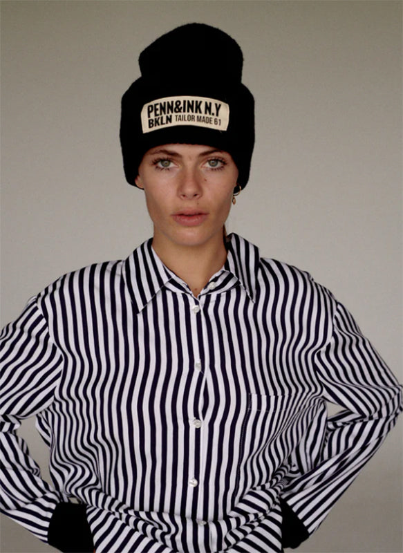 PENN&INK N.Y Strickmütze Brooklyn-Patch Dunkelbraun Model-3