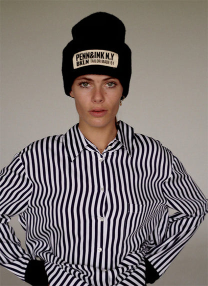 PENN&INK N.Y Strickmütze Brooklyn-Patch Dunkelbraun Model-3