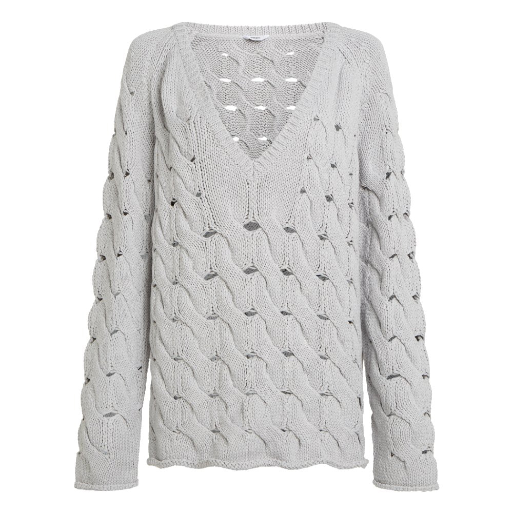 PENN&INK N.Y Strickpullover Lochmuster V-Ausschitt Hellgrau