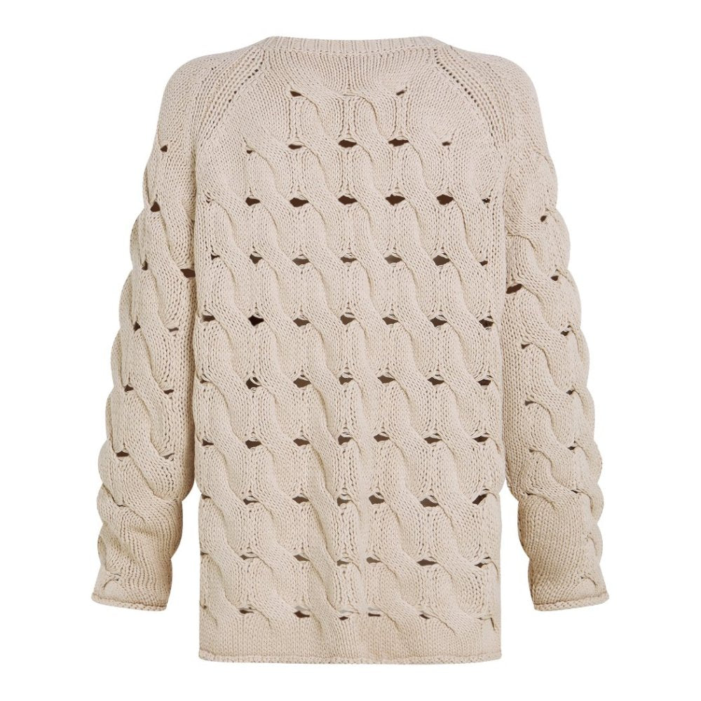 PENN&INK N.Y Strickpullover Lochmuster V-Ausschitt Sand Rückseite