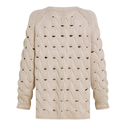 PENN&INK N.Y Strickpullover Lochmuster V-Ausschitt Sand Rückseite