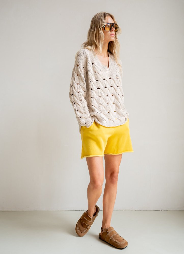 PENN&INK N.Y Strickpullover Lochmuster V-Ausschitt Sand Model