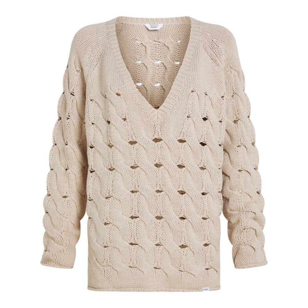 PENN&INK N.Y Strickpullover Lochmuster V-Ausschitt Sand